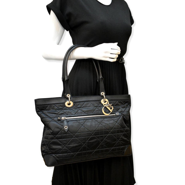 CHRISTIAN DIOR Quilted Satin Tote Bag Black