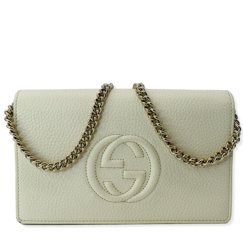 GUCCI Mini Soho Leather Wallet On Chain Crossbody Bag Ivory 598211