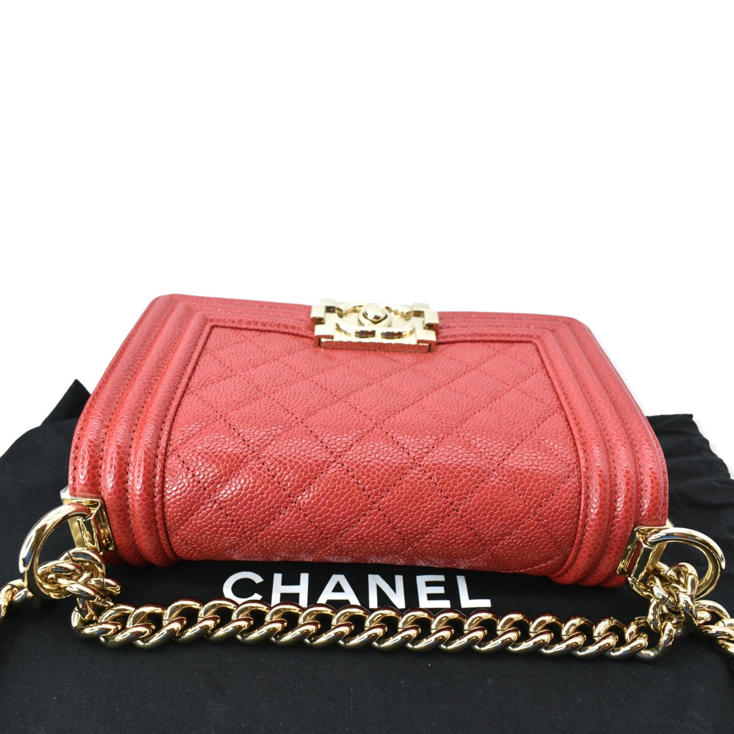 CHANEL Le Boy Small Caviar Leather Shoulder Bag Red