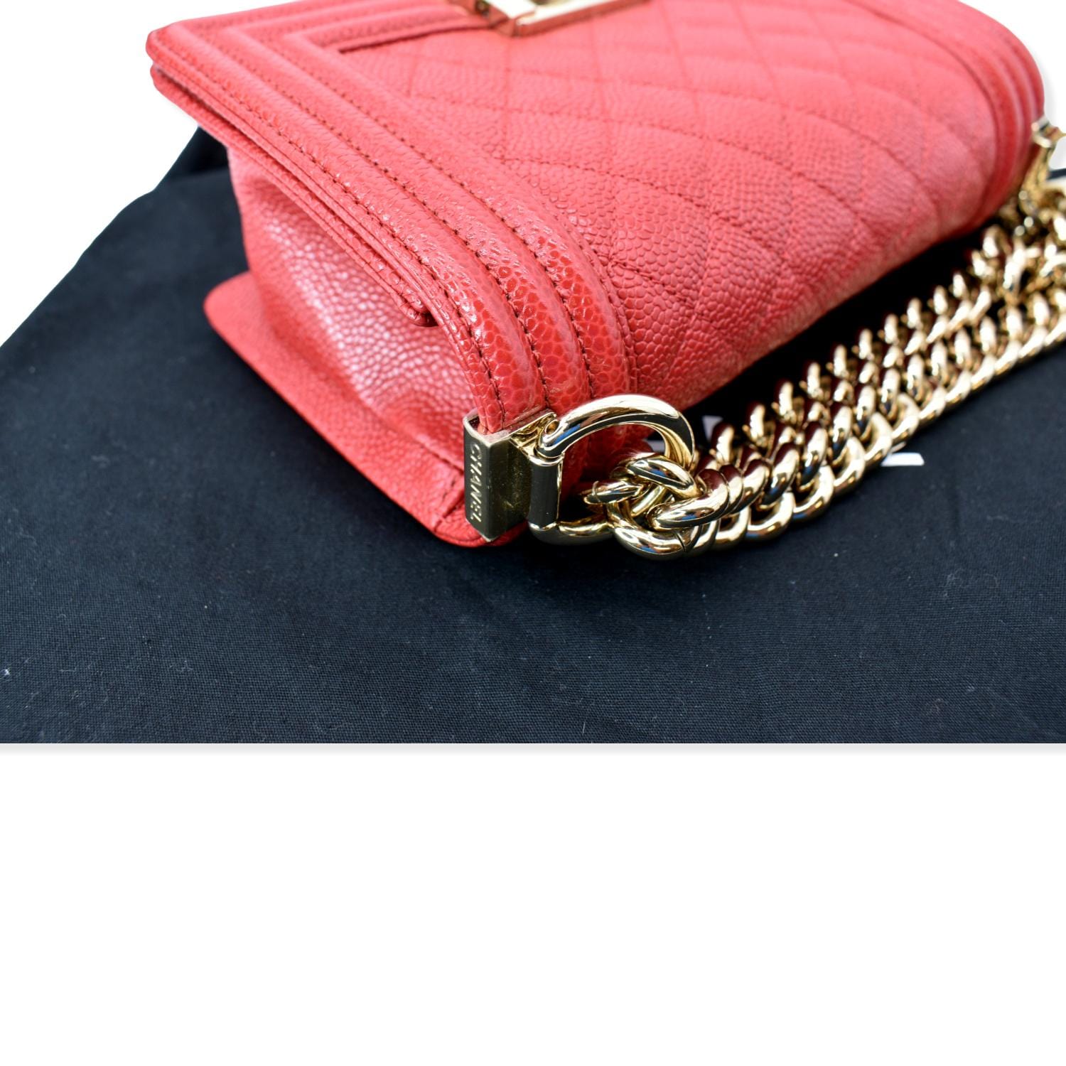 CHANEL Le Boy Small Caviar Leather Shoulder Bag Red