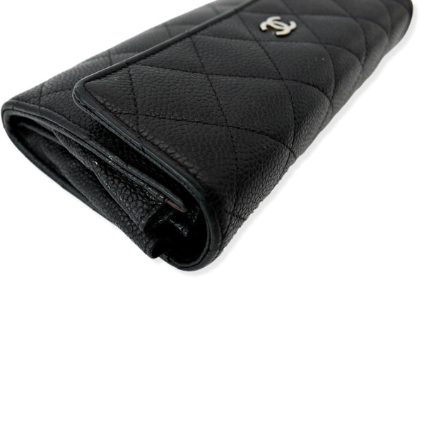 CHANEL Gusset Flap Caviar Leather Wallet Black