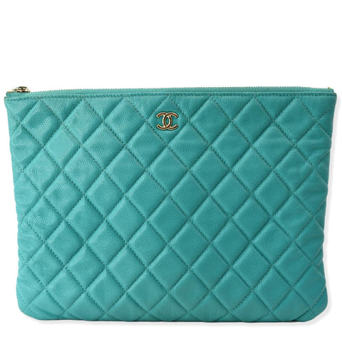 CHANEL O-Case Caviar Leather Zip Pouch Green