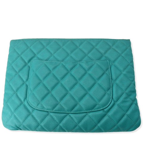 CHANEL O-Case Caviar Leather Zip Pouch Green