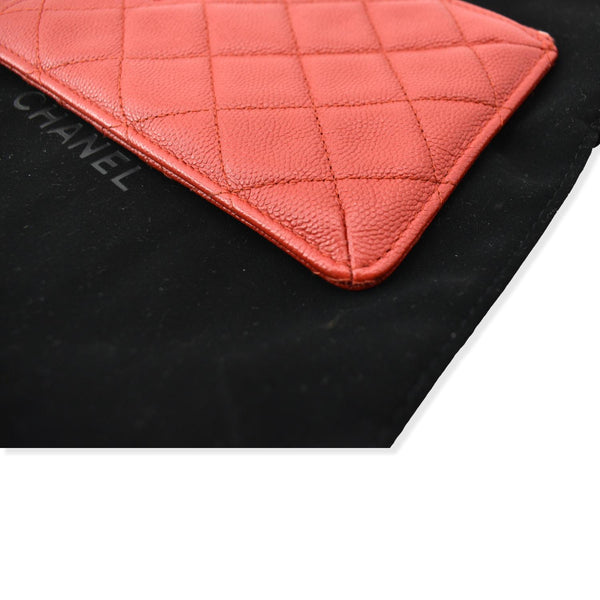 CHANEL Classic Caviar Quilted Leather Flat Wallet Pouch Red