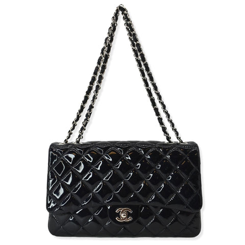 CHANEL Navy Quilted Patent Leather Accordion Flap Bag