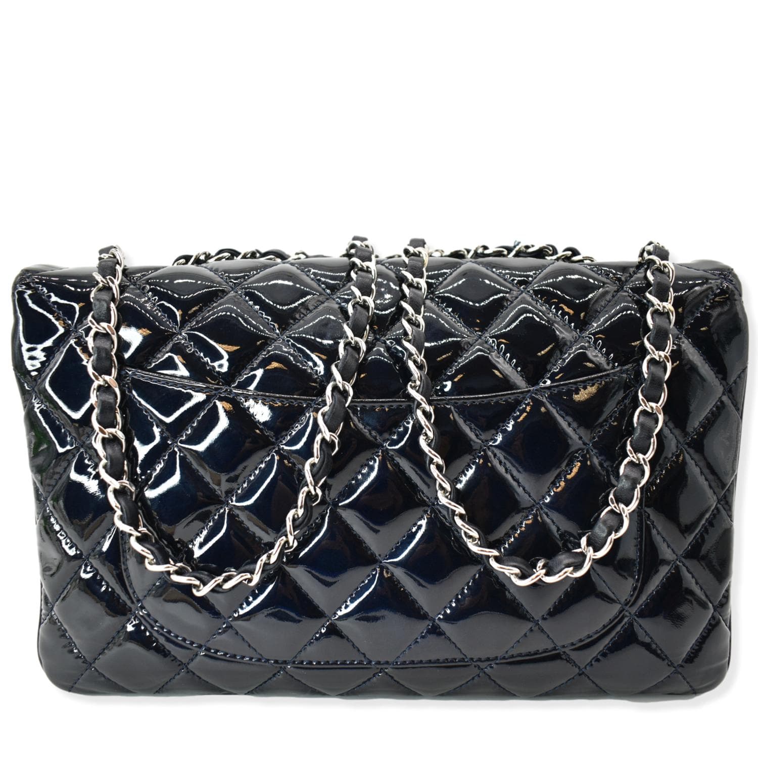 CHANEL Navy Quilted Patent Leather Accordion Flap Bag