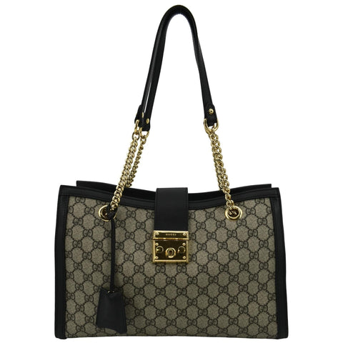 GUCCI Padlock Medium GG Supreme Canvas Shoulder Bag Black 479197