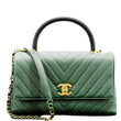 CHANEL CC Caviar Leather Top Handle Flap Shoulder Bag Green