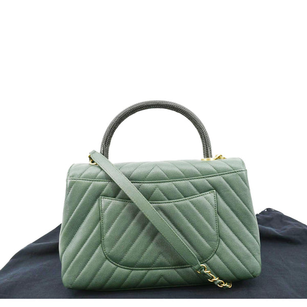 CHANEL CC Caviar Leather Top Handle Flap Shoulder Bag Green