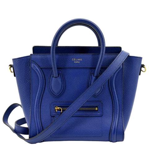 CELINE Nano Luggage Drummed Leather Tote Crossbody Bag Blue