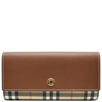 BURBERRY Continental Vintage Leather Check Wallet Brown