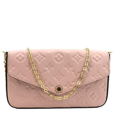 LOUIS VUITTON Pochette Felicie Monogram Empreinte Leather Chain Wallet Rose Poudre
