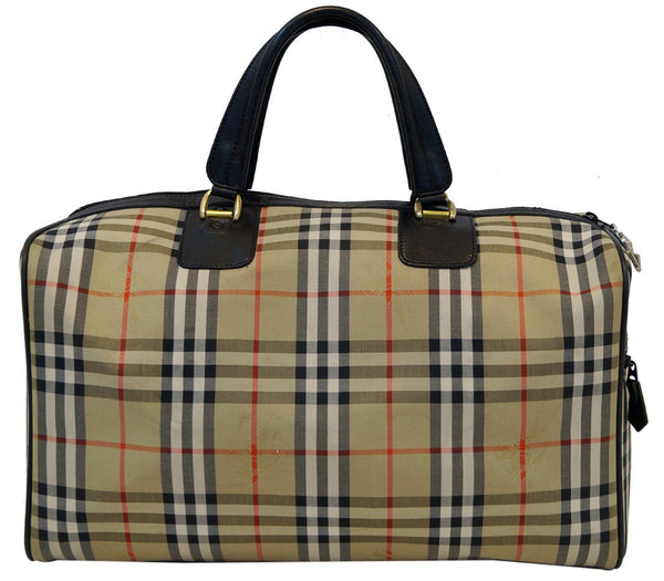 Burberry Nova Check Canvas Leather Black Beige Travel Bag