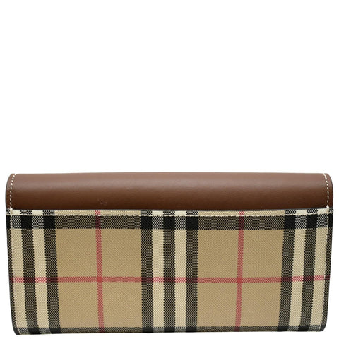 BURBERRY Continental Vintage Leather Check Wallet Brown