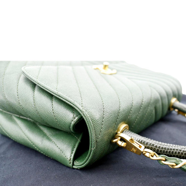 CHANEL CC Caviar Leather Top Handle Flap Shoulder Bag Green