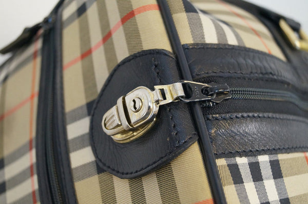 Burberry Nova Check Canvas Leather Black Beige Travel Bag