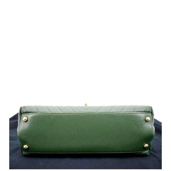 CHANEL CC Caviar Leather Top Handle Flap Shoulder Bag Green