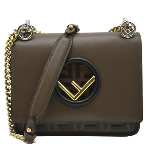 FENDI Kan I F Zucca Leather Shoulder Bag Brown