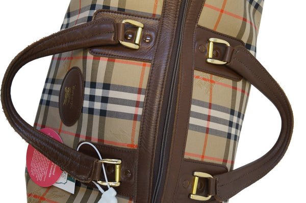 Burberry Travel Bag Canvas Leather Nova Check - brown leather stripes
