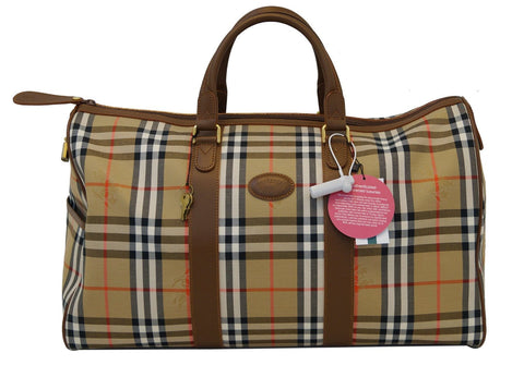 Burberry Nova Check PVC Leather Brown Beige Travel Bag
