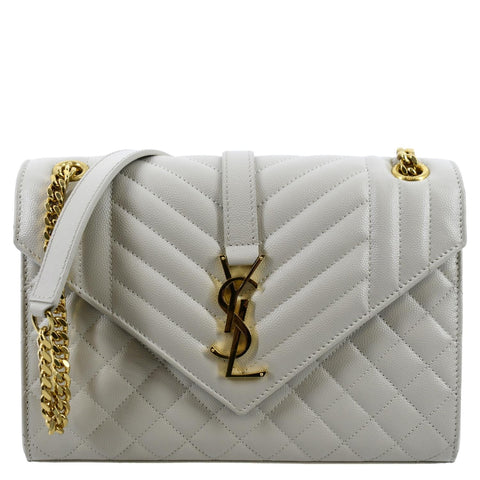 YVES SAINT LAURENT Envelope Medium Matelasse Leather Crossbody Bag White