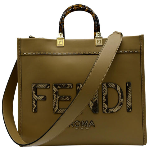FENDI Sunshine Plexiglass Leather Shopper Tote Bag Tan