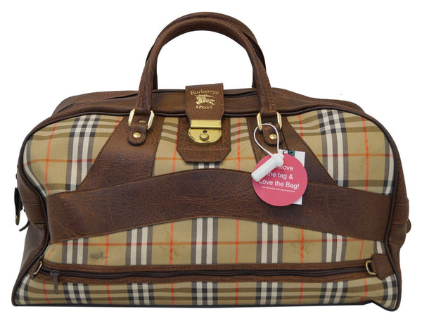 Burberry Travel Bag Nova Check Brown Leather - front view