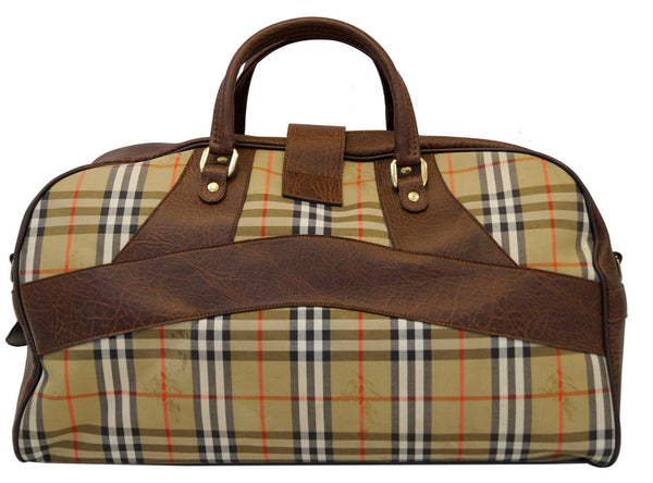 Burberry Travel Bag Nova Check Brown Leather - leather handles
