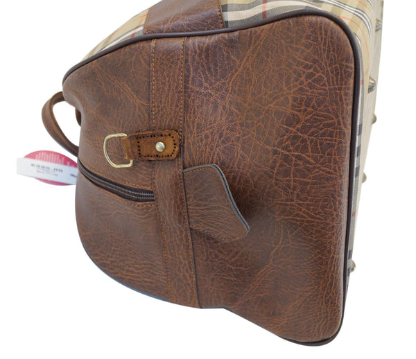 Burberry Travel Bag Nova Check Brown Leather - 100% authentic