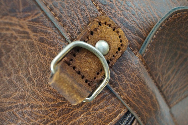 Burberry Travel Bag Nova Check Brown Leather - leather grip