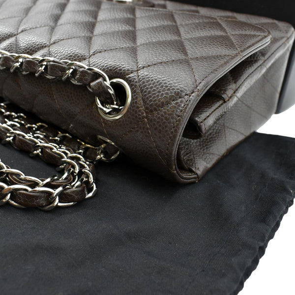 CHANEL Classic Medium Double Flap Caviar Leather Shoulder Bag Chocolate