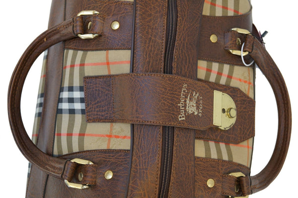 Burberry Travel Bag Nova Check Brown Leather - leather strip
