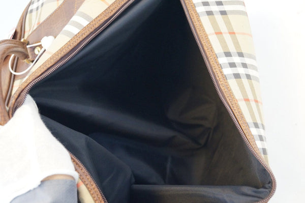 Burberry Travel Bag Nova Check Brown Leather - inside look