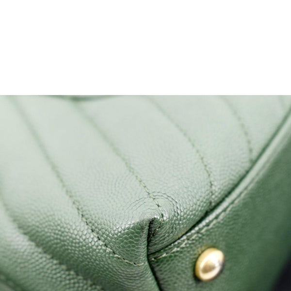 CHANEL CC Caviar Leather Top Handle Flap Shoulder Bag Green