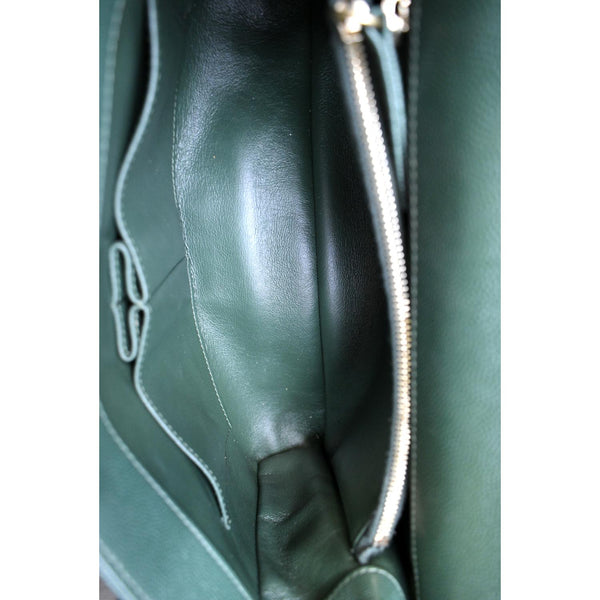 CHANEL CC Caviar Leather Top Handle Flap Shoulder Bag Green