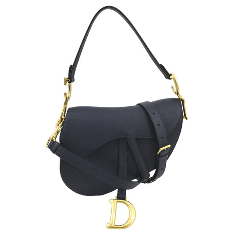 CHRISTIAN DIOR Saddle Grained Calfskin Leather Shoulder Bag Royal Blue
