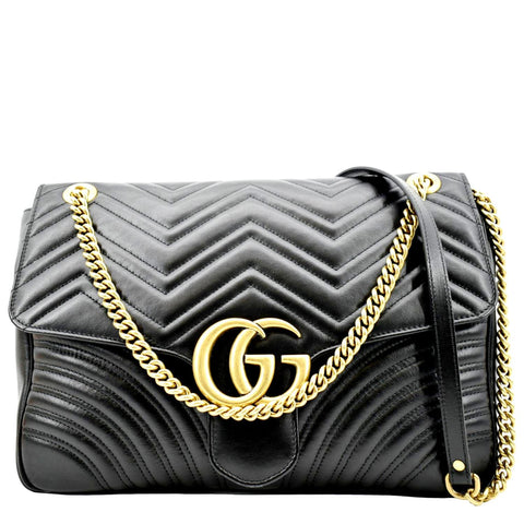 GUCCI GG Marmont Large Matelasse Leather Shoulder Bag Black 498090