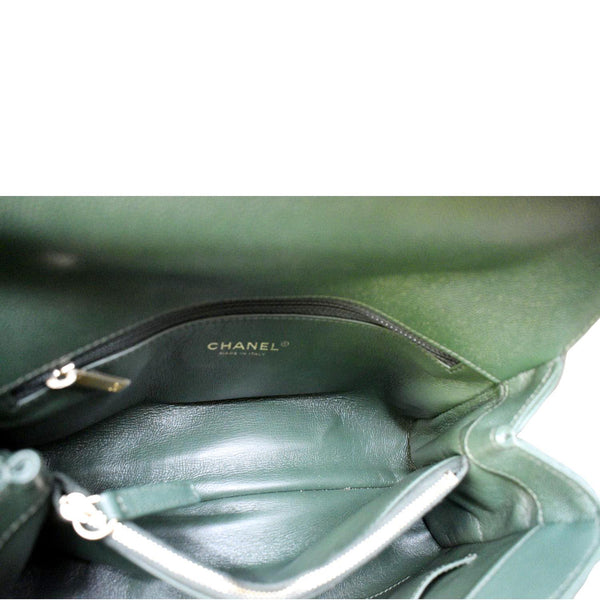 CHANEL CC Caviar Leather Top Handle Flap Shoulder Bag Green