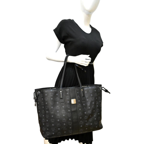 MCM Large Liz Visetos Reversible Shopper Tote Bag Black