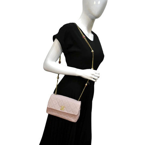 CHANEL Mini Flap Quilted Leather Shoulder Bag Light Pink