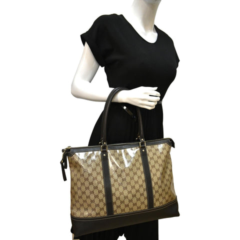 GUCCI GG Canvas Shopping Tote Bag Black 327793
