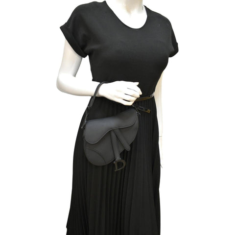 CHRISTIAN DIOR Saddle Calfskin Leather Satchel Bag Black