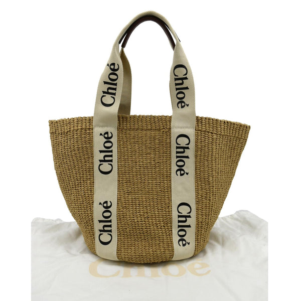 CHLOE Woody Large Raffia Basket Tote Bag Beige