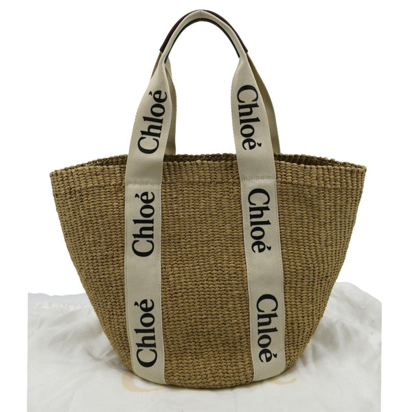 CHLOE Woody Large Raffia Basket Tote Bag Beige