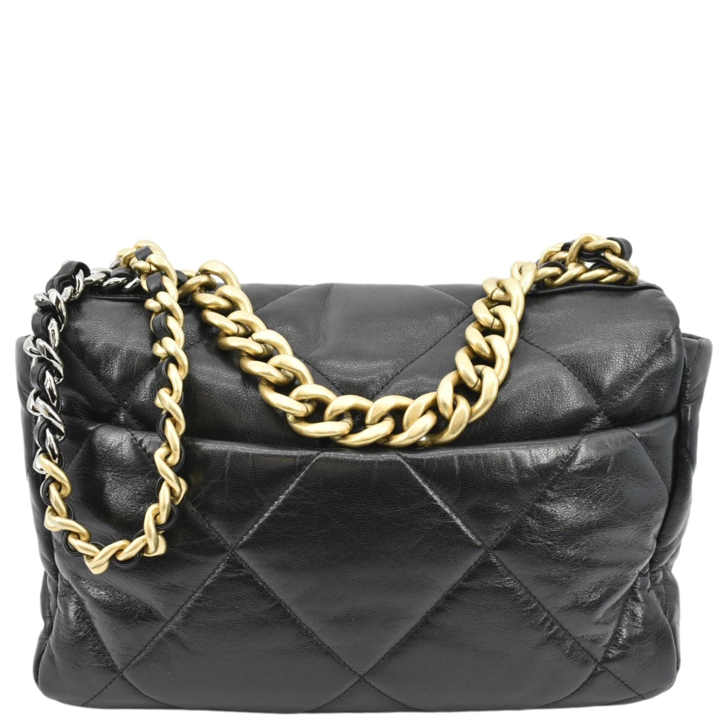 Chanel 19 handbag, Shiny lambskin, gold-tone, silver-tone &  ruthenium-finish metal, black — Fashion