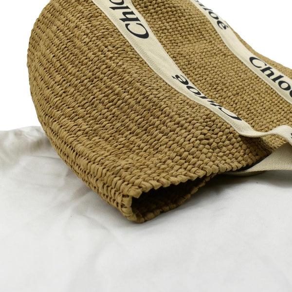 CHLOE Woody Large Raffia Basket Tote Bag Beige