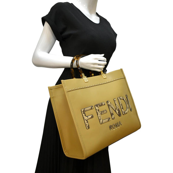 FENDI Sunshine Plexiglass Leather Shopper Tote Bag Tan