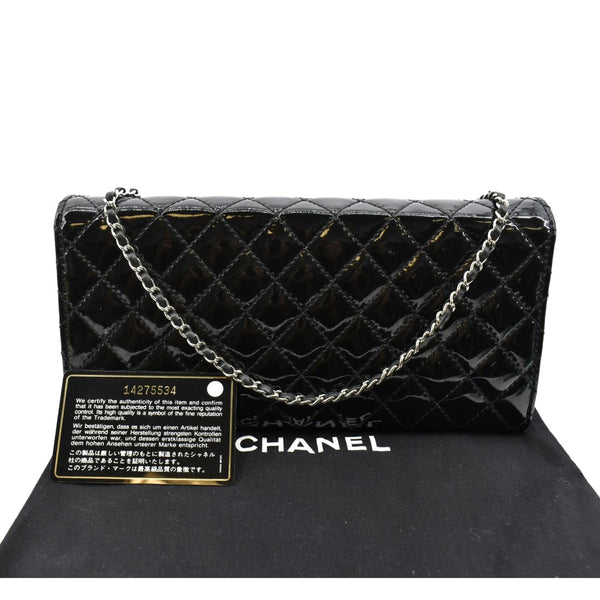CHANEL VIVE Long Flap Quilted Patent Leather Chain Shoulder Bag Black