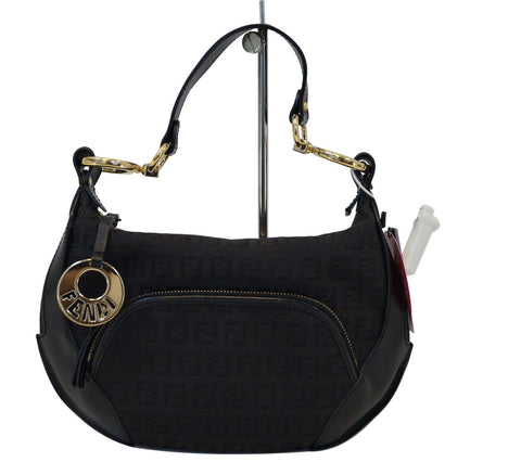 Fendi Zucchino Canvas Black Hobo Shoulder Bag