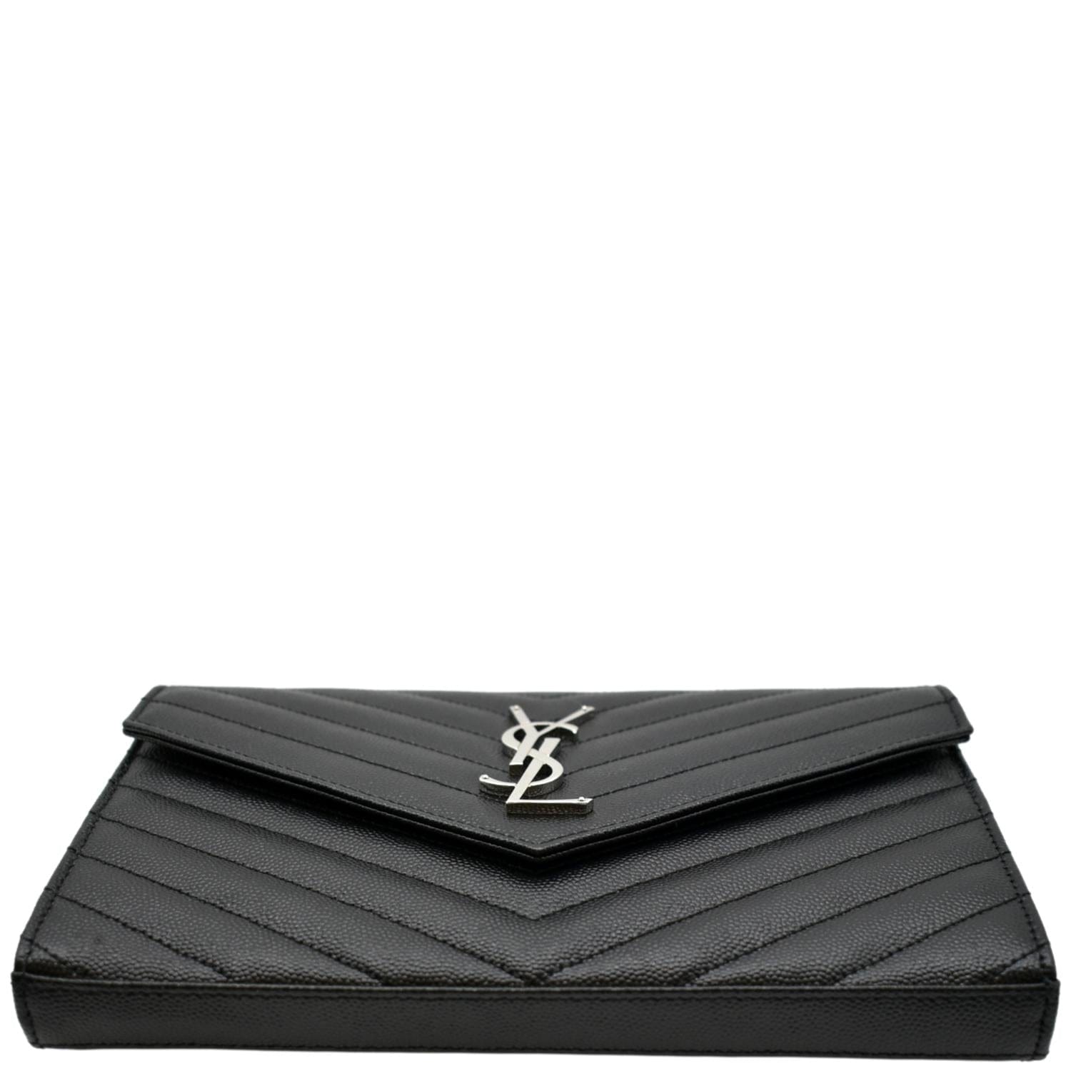 Saint Laurent Chevron Leather Monogram Wallet Chain Bag Black
